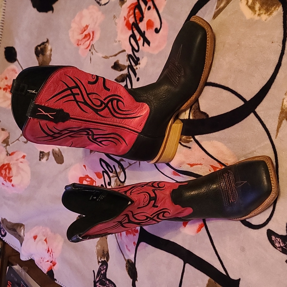 Hooey Twisted X all Leather upper Black and Pink western tribal Cowboy boots 8